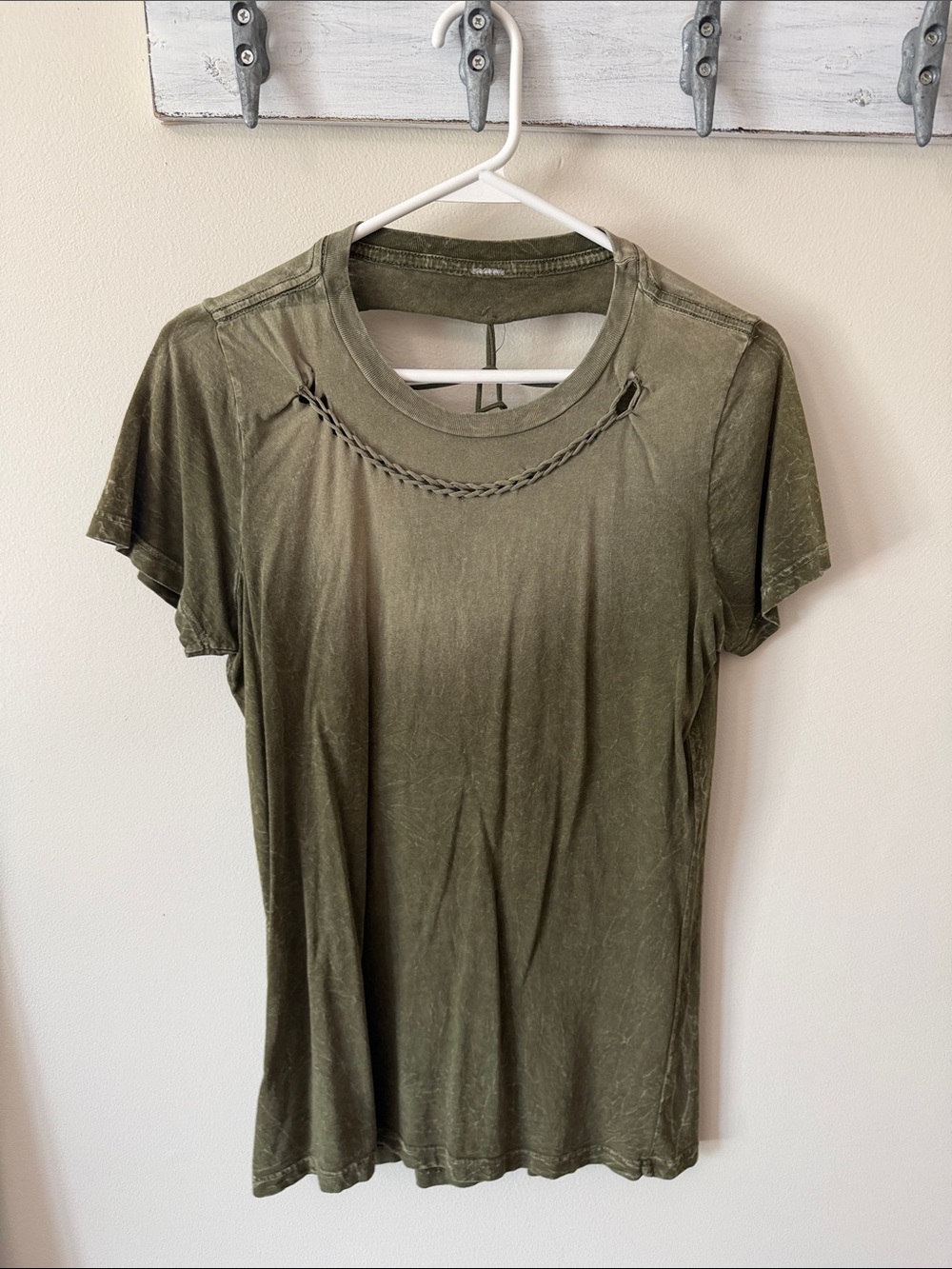 Olive Braided Cutout Crew Neck Tee - Women